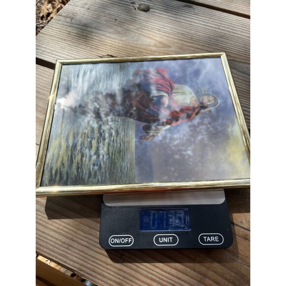 Vintage Jesus Walking On Water Print Gold Tone Metal Frame 9"x 11" - Picture 6 of 6